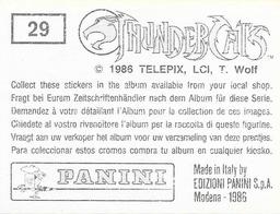 1986 Panini Thundercats Stickers #29 Sticker 29 Back