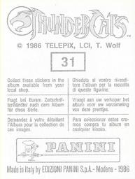 1986 Panini Thundercats Stickers #31 Sticker 31 Back