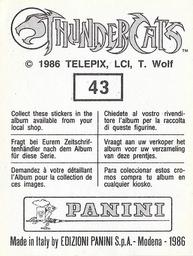 1986 Panini Thundercats Stickers #43 Sticker 43 Back