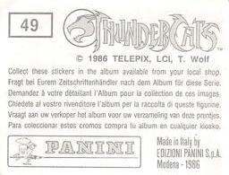 1986 Panini Thundercats Stickers #49 Sticker 49 Back