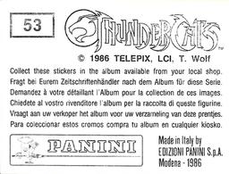 1986 Panini Thundercats Stickers #53 Sticker 53 Back
