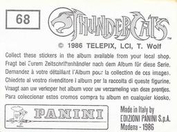 1986 Panini Thundercats Stickers #68 Sticker 68 Back