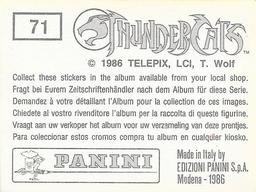 1986 Panini Thundercats Stickers #71 Sticker 71 Back