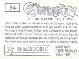 1986 Panini Thundercats Stickers #94 Sticker 94 Back