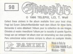 1986 Panini Thundercats Stickers #98 Sticker 98 Back