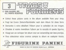 1986 Panini Transformers Stickers #3 Mural 1/9 Back