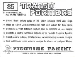 1986 Panini Transformers Stickers #85 Megatron 1/6 Back