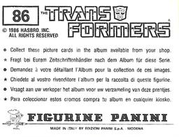 1986 Panini Transformers Stickers #86 Megatron 2/6 Back
