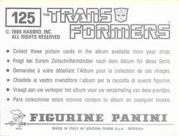 1986 Panini Transformers Stickers #125 Slag 2/6 Back