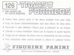 1986 Panini Transformers Stickers #126 Slag 3/6 Back