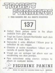 1986 Panini Transformers Stickers #137 Snarl Robot Mode Back