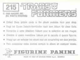 1986 Panini Transformers Stickers #215 Inferno 5/6 Back