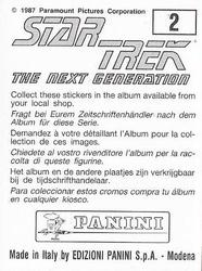 1987 Panini Star Trek: The Next Generation Stickers #2 Commander William Riker Back