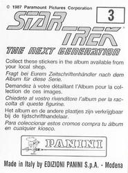 1987 Panini Star Trek: The Next Generation Stickers #3 Counselor Deanna Troi Back