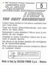 1987 Panini Star Trek: The Next Generation Stickers #5 Lieutenant Tasha Yar Back