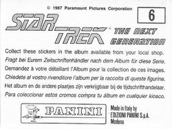 1987 Panini Star Trek: The Next Generation Stickers #6 U.S.S. Enterprise 1701-D Back