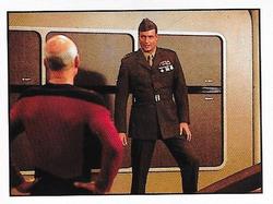 1987 Panini Star Trek: The Next Generation Stickers #13 Picard with Q, in 20th Century military uniform Front