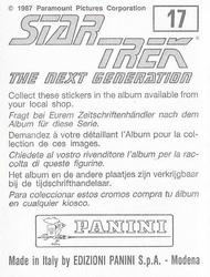 1987 Panini Star Trek: The Next Generation Stickers #17 Picard, Data, Yar and Troi on trial Back