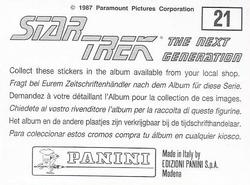 1987 Panini Star Trek: The Next Generation Stickers #21 Trial scene, crowd (upper left) Back