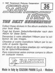 1987 Panini Star Trek: The Next Generation Stickers #36 Picard, Yar and Troi meeting Riker (left half) Back