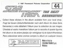 1987 Panini Star Trek: The Next Generation Stickers #44 Data and Riker observing attack Back