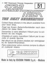 1987 Panini Star Trek: The Next Generation Stickers #51 Troi, Yar and Zorn back on Enterprise (left half) Back