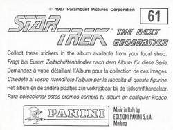 1987 Panini Star Trek: The Next Generation Stickers #61 Picard, Data, Troi and Yar meeting with Lutan Back