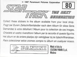 1987 Panini Star Trek: The Next Generation Stickers #80 Duel scene, Yareena's legs, spectators in back (lower right) Back