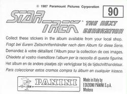 1987 Panini Star Trek: The Next Generation Stickers #90 Troi, Riker and Yar examining face-box on transporter pad Back