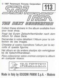 1987 Panini Star Trek: The Next Generation Stickers #113 Wyatt on transporter pad, with medical supplies Back