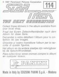 1987 Panini Star Trek: The Next Generation Stickers #114 Wyatt looking at sketches of himself on Tarellian ship Back
