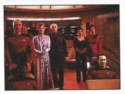 1987 Panini Star Trek: The Next Generation Stickers #117 Bridge crew, the Millers and Lwaxana Troi with Deanna Front
