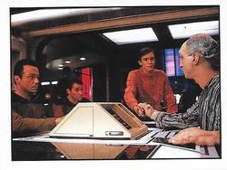 1987 Panini Star Trek: The Next Generation Stickers #146 Kosinski, Riker and Traveler, shaking hands with Wesley Front