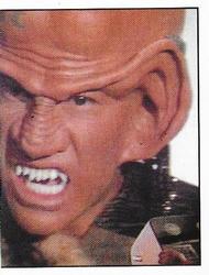 1987 Panini Star Trek: The Next Generation Stickers #154 Ferengi on viewscreen, snarling at Picard (right half) Front