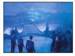 1987 Panini Star Trek: The Next Generation Stickers #173 Away team and Ferengi facing ancient bridge and strange mist Front
