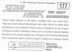 1987 Panini Star Trek: The Next Generation Stickers #177 Riker listening to Portal, Yar in background Back