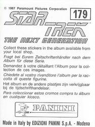 1987 Panini Star Trek: The Next Generation Stickers #179 Riker, Yar and Worf, back on Enterprise bridge (left half) Back
