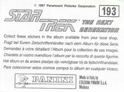 1987 Panini Star Trek: The Next Generation Stickers #193 Data mesmerized by glowing orb probe from mystery ship Back