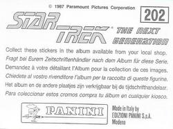1987 Panini Star Trek: The Next Generation Stickers #202 Picard, LaForge and Dr. Crusher, examining Data and orb Back