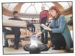 1987 Panini Star Trek: The Next Generation Stickers #202 Picard, LaForge and Dr. Crusher, examining Data and orb Front