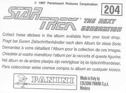 1987 Panini Star Trek: The Next Generation Stickers #204 Picard, Rivan and Troi walking through Enterprise corridor Back