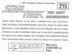1987 Panini Star Trek: The Next Generation Stickers #215 Q, as Napoleonic Marshall, sitting next to campaign tent Back