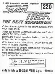 1987 Panini Star Trek: The Next Generation Stickers #220 Riker standing next to Q, who looks like Data Back