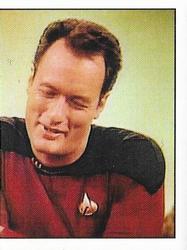 1987 Panini Star Trek: The Next Generation Stickers #224 Q offering to make Riker a member of the Q (right half) Front