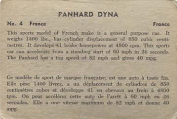 1956 Parkhurst Sports Cars (V339-14) #4 Panhard Dyna Back