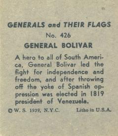 1939 W.S. Corp Generals & Their Flags (R58) #426 Simon Bolivar Back