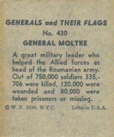 1939 W.S. Corp Generals & Their Flags (R58) #430 Helmuth Von Moltke Back
