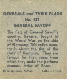 1939 W.S. Corp Generals & Their Flags (R58) #432 Mikhail Savoff Back