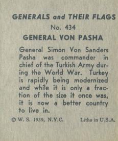 1939 W.S. Corp Generals & Their Flags (R58) #434 Otto Liman von Sanders Back