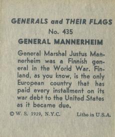 1939 W.S. Corp Generals & Their Flags (R58) #435 Carl Mannerheim Back